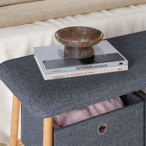 Banc à chaussures Vad bambou 90 x 30 x 45 cm naturel gris [en.casa]