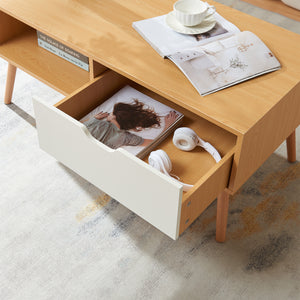 Table basse Bordkak avec tiroir 100x48x45 cm aspect chêne/blanc [en.casa]
