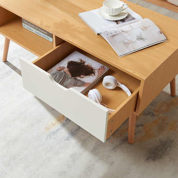 Table basse Bordkak avec tiroir 100x48x45 cm aspect chêne/blanc [en.casa]