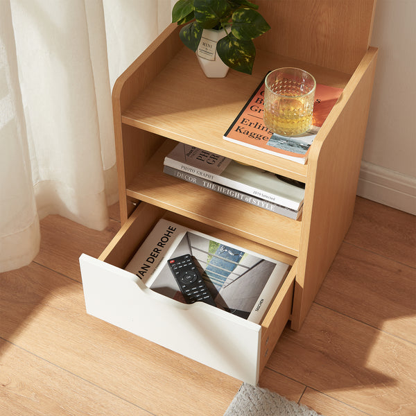 Table de chevet Bordkak avec étagère 75x35x30 cm aspect chêne/blanc [en.casa]
