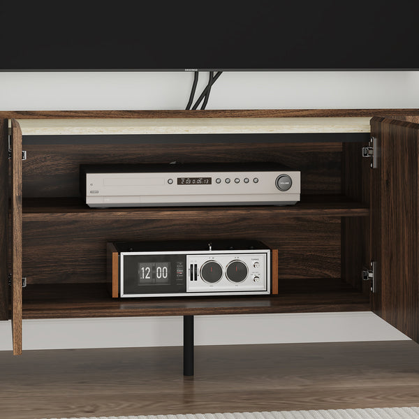 Meuble TV Trorlon 160x40x55 cm aspect noyer/travertin [en.casa]