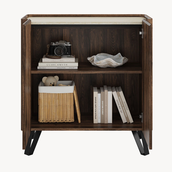 Commode Trorlon 83x80x40 cm aspect noyer/travertin [en.casa]