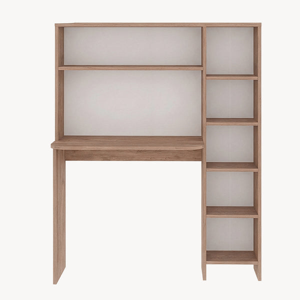 Bureau Onega avec étagère intégrée 143 x 114 x 40 cm effet bois [en.casa]