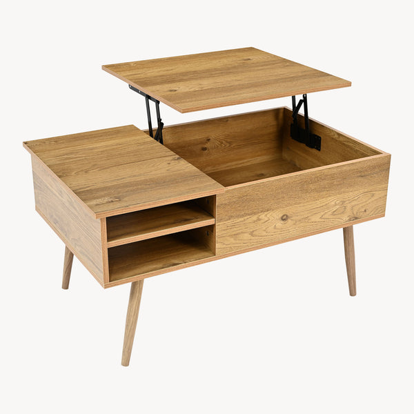 Table basse Vasdabod avec plateau relevable 96x59x50 cm aspect chêne [en.casa]