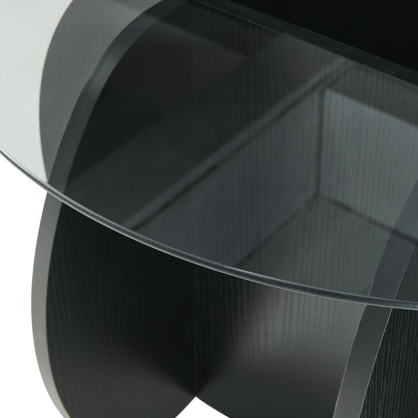 Table basse Karhuvandi avec plateau en verre Ø70x40 cm Noir/Gris [en.casa]