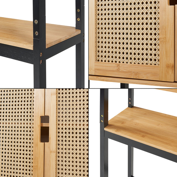 Toilettenschrank Tervola 172x63x27 cm Schwarz/Bambus [en.casa]