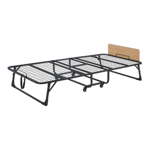 Lit pliant en métal Lustendi avec matelas 200x90cm Noir/effet chêne [en.casa]