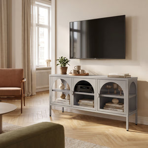 Buffet vitrine Klippestad acier verre 118 x 35 x 55 cm camel [en.casa]