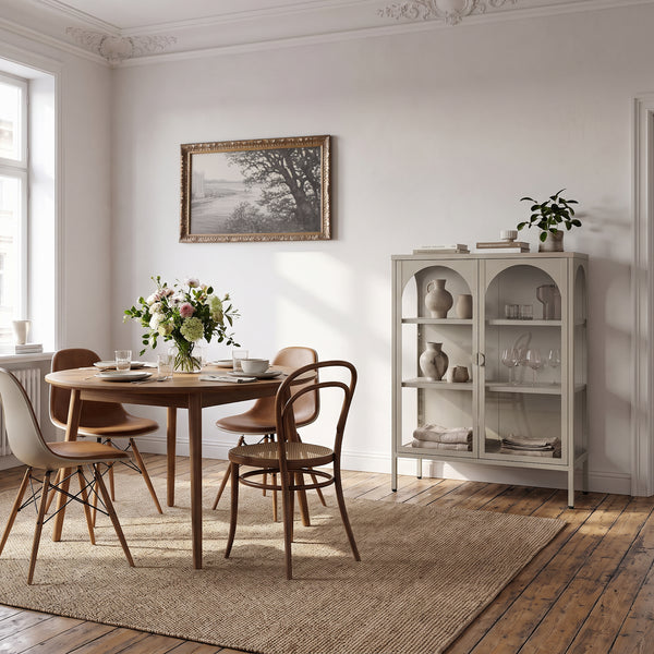 Buffet haut Klippestad acier verre trempé 95 x 80 x 35 cm camel [en.casa]