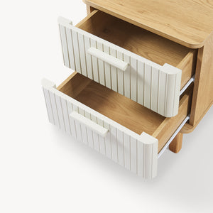 Table de chevet Ferrersp avec 2 tiroirs 50x40x40 cm aspect chêne / couleur sable [en.casa]