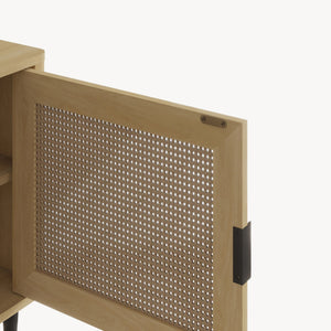 Meuble TV Lukhomso 152x40x54 cm aspect chêne / aspect rotin [en.casa]