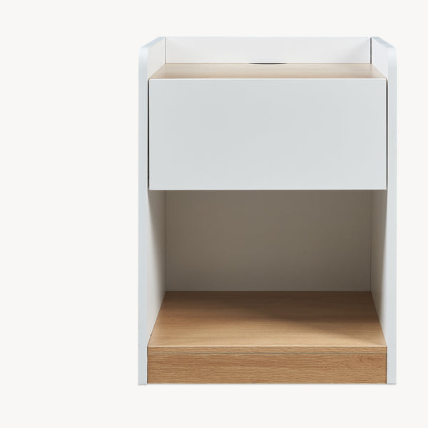 Table de chevet Kuorshare 55x42x37 cm Blanc/Aspect chêne [en.casa]