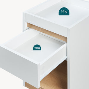 Table de chevet Lure 55x30x35 cm Blanc/Aspect chêne [en.casa]