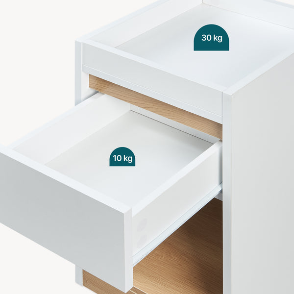 Table de chevet Lure 55x30x35 cm Blanc/Aspect chêne [en.casa]