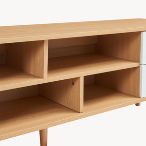 Meuble TV Bordkak 140x30x45 cm aspect chêne/blanc [en.casa]