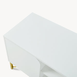 Meuble TV Reyri 120 x 39 x 52 cm blanc doré [en.casa]