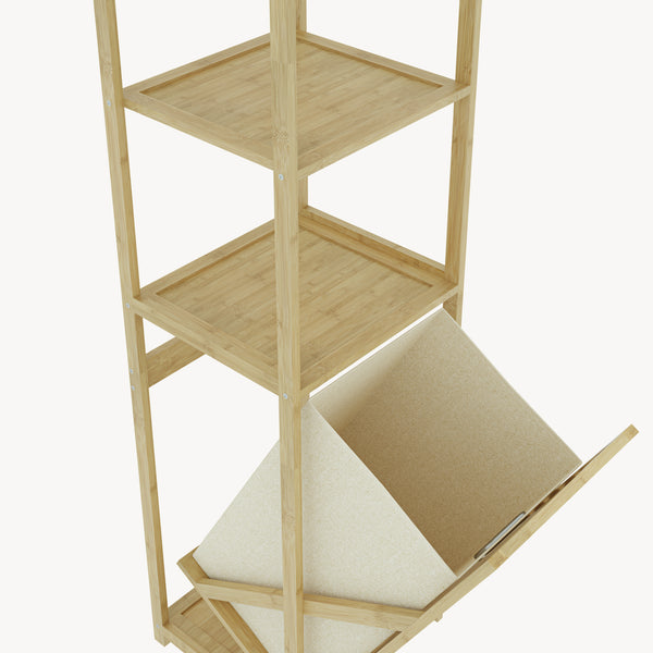 Étagère de salle de bain avec panier à linge Anun 130 x 36 x 33 cm bambou effet bois [en.casa]