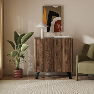 Commode Trorlon 83x80x40 cm aspect noyer/travertin [en.casa]