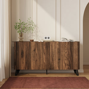 Buffet Trorlon 160x40x83 cm aspect noyer/travertin [en.casa]