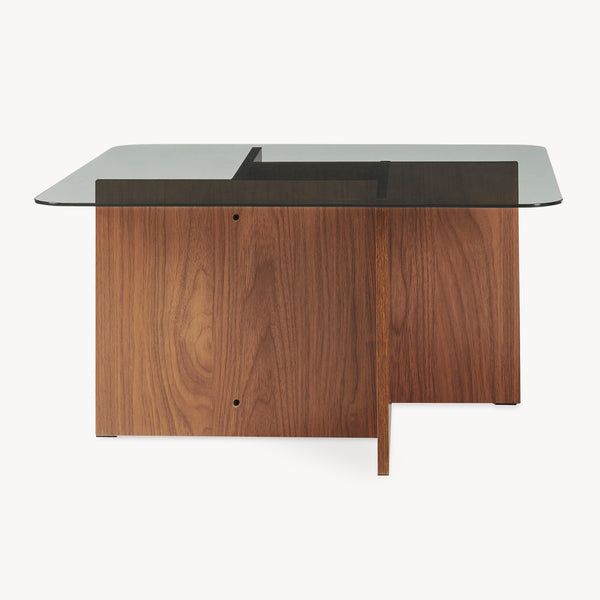 Table basse Benexjö avec plateau en verre 70 x 70 x 36 cm effet noyer / gris [en.casa]