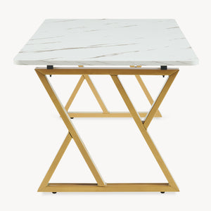 Table basse Nolu 120 x 60 x 46 cm doré / effet marbre, blanc [en.casa]