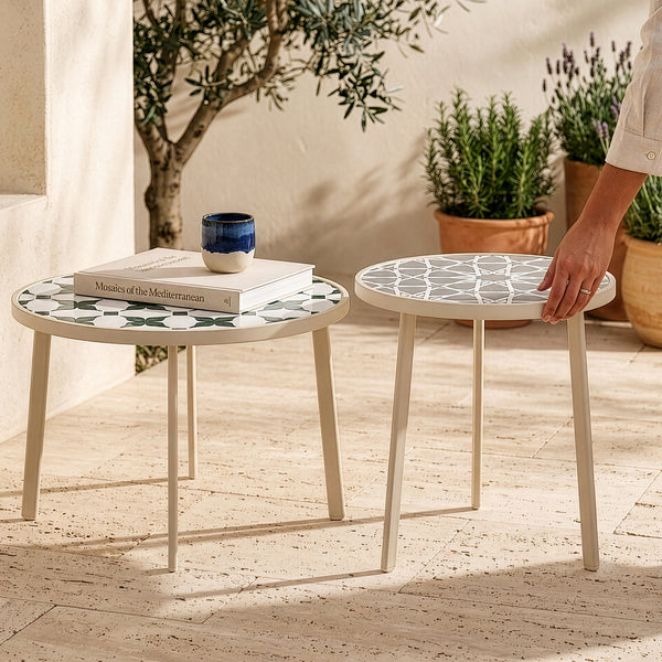 Table de salon d'extérieur Faeto 2 pcs. Plateau en verre Champagne [casa.pro]