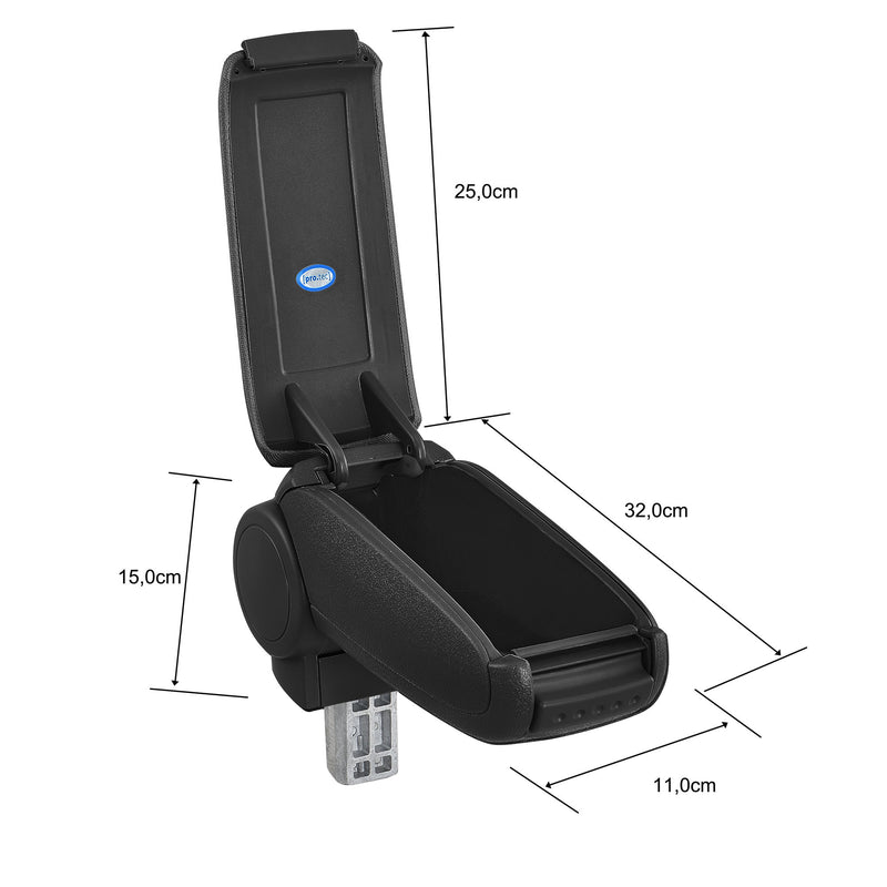 Croquis coté [pro.tec] Accoudoir - avec compartiment - rembourré - Skoda Fabia III Typ NJ - noir - gris Skoda Fabia III Typ NJ