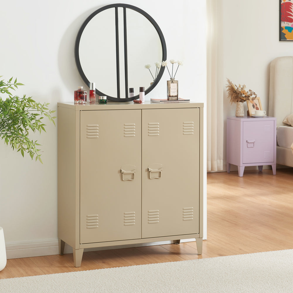 Casier de bureau métallique Oripää à 2 portes 90 x 80 x 33 cm camel mat [en.casa]