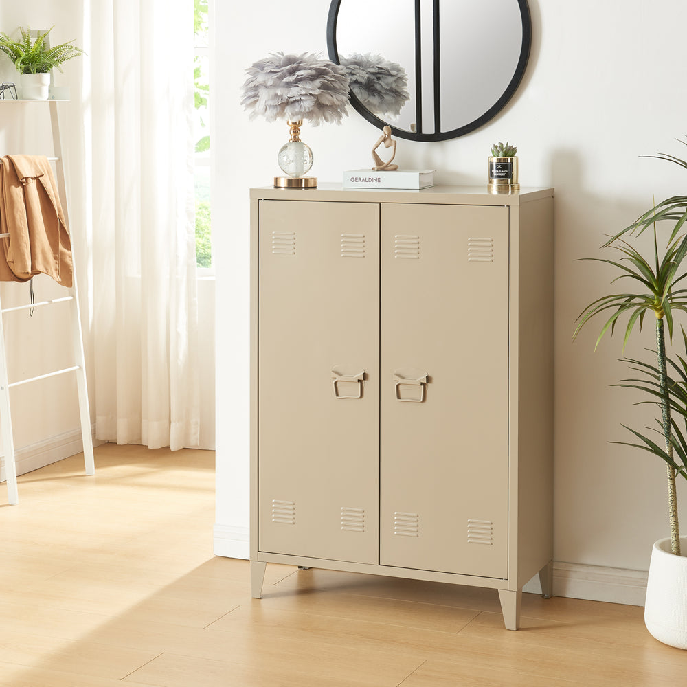 Casier de bureau métallique Oripää à 2 portes 110 x 75 x 33 cm camel [en.casa]