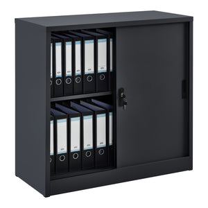 Placard de Bureau en Métal Meuble de Rangement Étagère Réglable en Hauteur avec 2 Portes Coulissantes Serrure à Cylindre Acier Laqué 90 x 40 x 90 cm [en.casa]