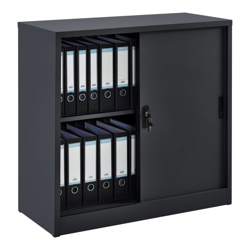 Placard de Bureau en Métal Meuble de Rangement Étagère Réglable en Hauteur avec 2 Portes Coulissantes Serrure à Cylindre Acier Laqué 90 x 40 x 90 cm [en.casa]