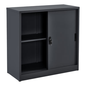 Placard de Bureau en Métal Meuble de Rangement Étagère Réglable en Hauteur avec 2 Portes Coulissantes Serrure à Cylindre Acier Laqué 90 x 40 x 90 cm [en.casa]
