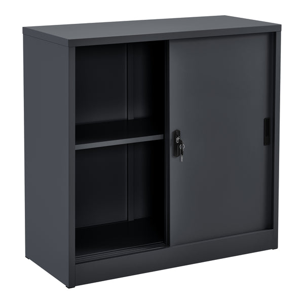 Placard de Bureau en Métal Meuble de Rangement Étagère Réglable en Hauteur avec 2 Portes Coulissantes Serrure à Cylindre Acier Laqué 90 x 40 x 90 cm [en.casa]