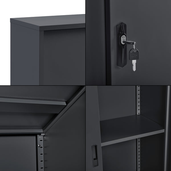 Placard de Bureau en Métal Meuble de Rangement Étagère Réglable en Hauteur avec 2 Portes Coulissantes Serrure à Cylindre Acier Laqué 90 x 40 x 90 cm [en.casa]