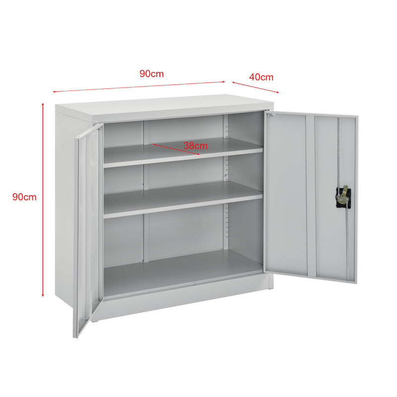 Croquis coté Placard de Bureau en Métal Meuble de Rangement 2 Étagères Réglables en Hauteur avec 2 Portes Serrure à Cylindre Acier Laqué 90 x 40 x 90 cm [en.casa]