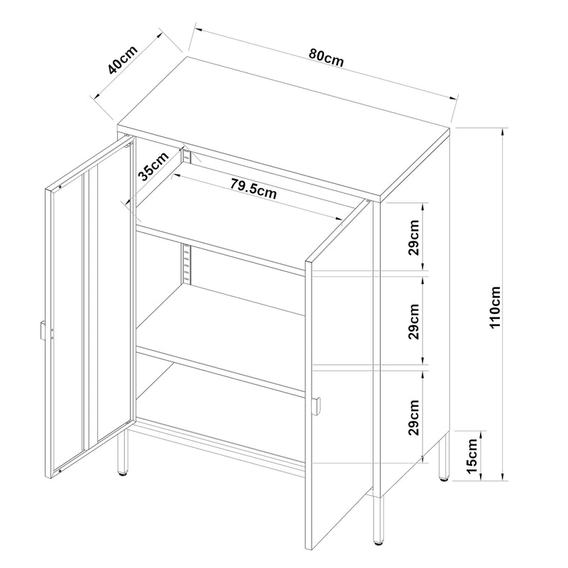 Croquis coté Armoire de bureau Hailuoto acier gris clair [en.casa]