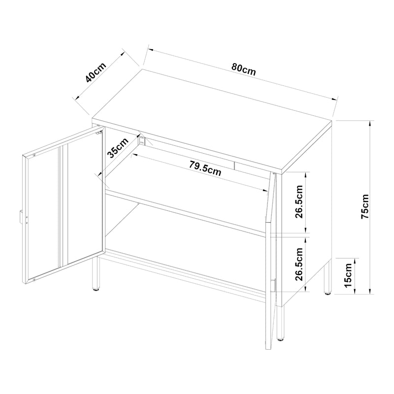 Croquis coté Armoire de bureau Hailuoto acier gris clair [en.casa]