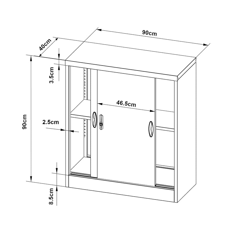Croquis coté Casier de bureau Rieti acier laqué 90 x 40 x 90 cm [en.casa]