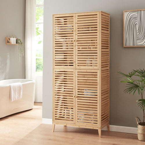 Armoire de salle de bain Raurgela 180x80x40 cm bambou [en.casa] - premiumXL