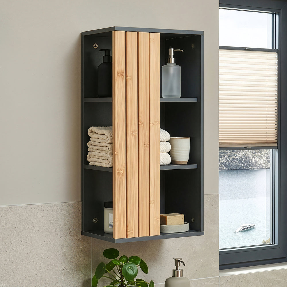 Armoire murale de salle de bain Svanes bambou 60 x 30 x 20 cm gris foncé naturel [en.casa]