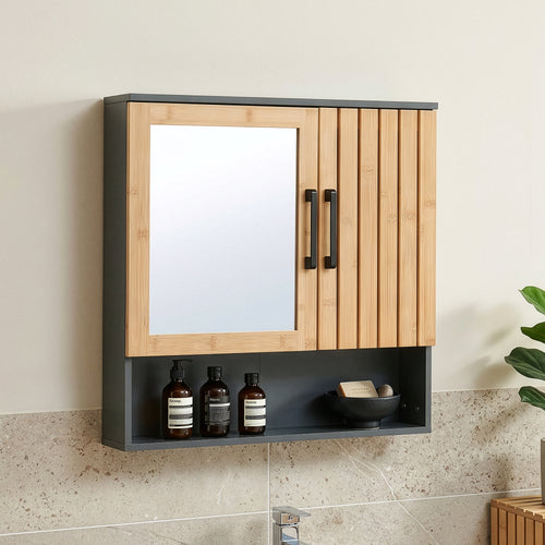 Armoire murale de salle de bain avec miroir Svanes 58 x 56 x 13 cm gris foncé naturel [en.casa]