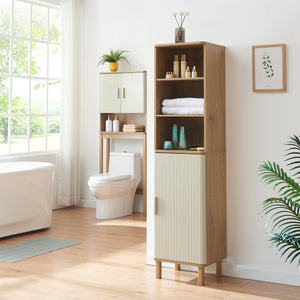 Armoire haute Ferrersp 160x42x35 cm aspect chêne / couleur sable [en.casa]