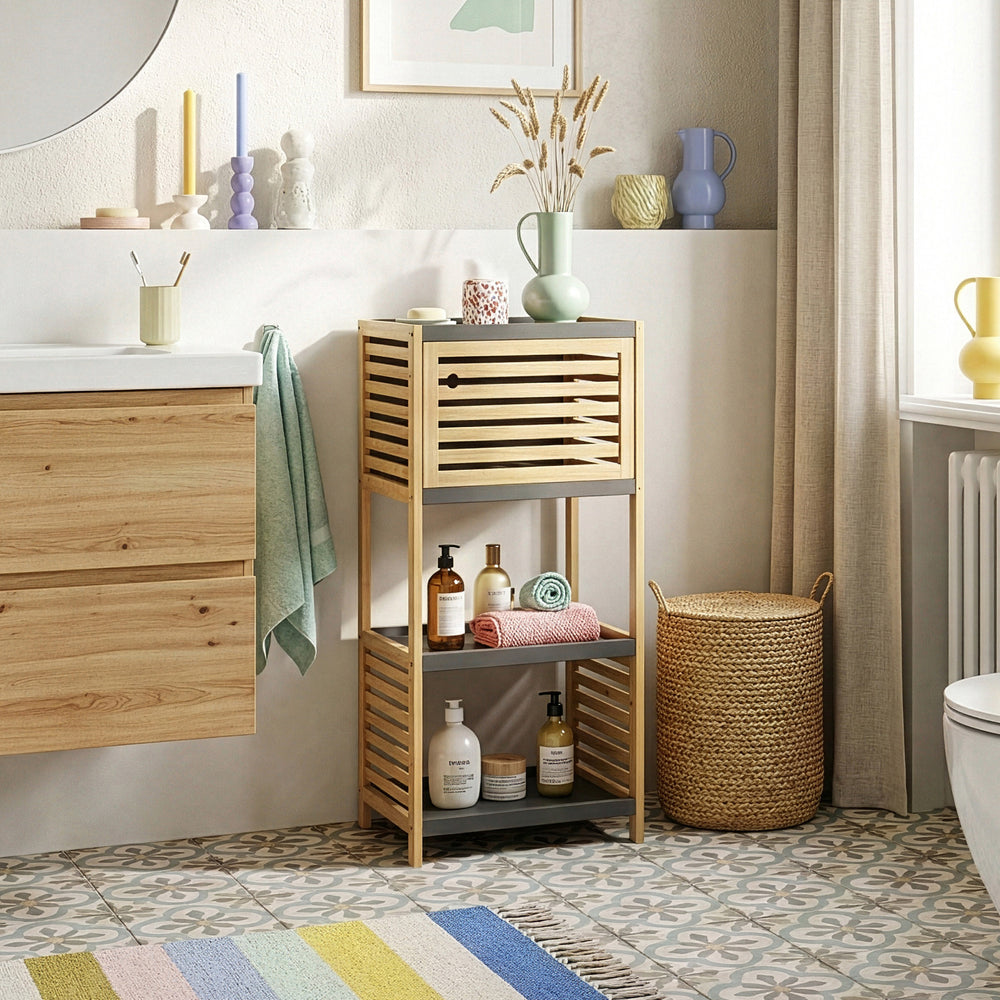 Étagère de salle de bains Kydesby bambou naturel / gris [en.casa]