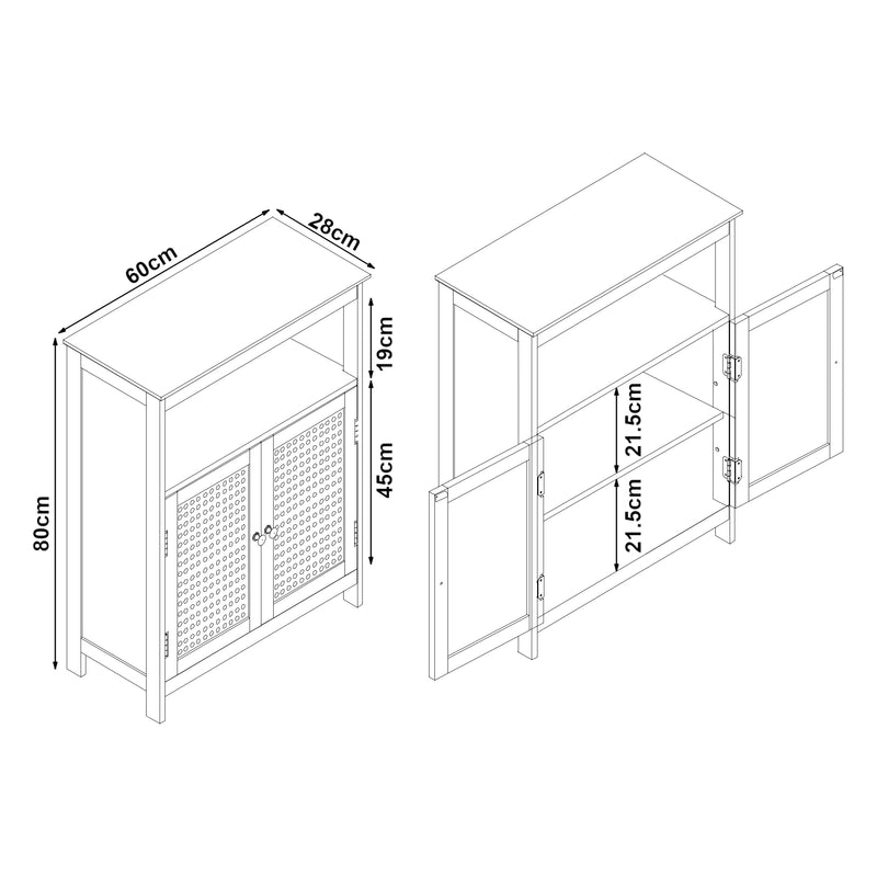 Croquis coté Armoire basse de salle de bain Karlsøy MDF PVC blanc [en.casa]