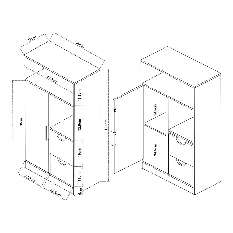 Croquis coté Armoire de salle de bain Namsskogan effet noyer noir [en.casa]