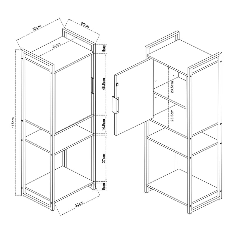 Croquis coté Armoire de salle de bain Namsskogan effet noyer noir [en.casa]