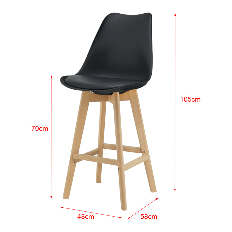 Croquis coté Lot de 4 Tabourets de Bar Lublin Plastique Similicuir Hêtre 105x48x58 cm plusieurs couleurs [en.casa]