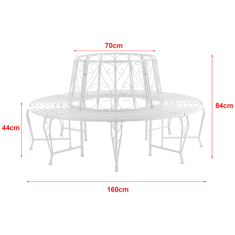 Croquis coté Banc de Jardin Sorrent Rond pour Arbre 160 x 84 cm Acier couleurs différentes [en.casa]
