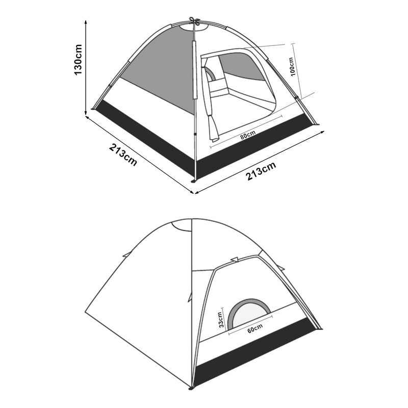 Croquis coté Tente de camping Bergeijk pour 2-3 personnes 213 x 213 x 130 cm pro.tec