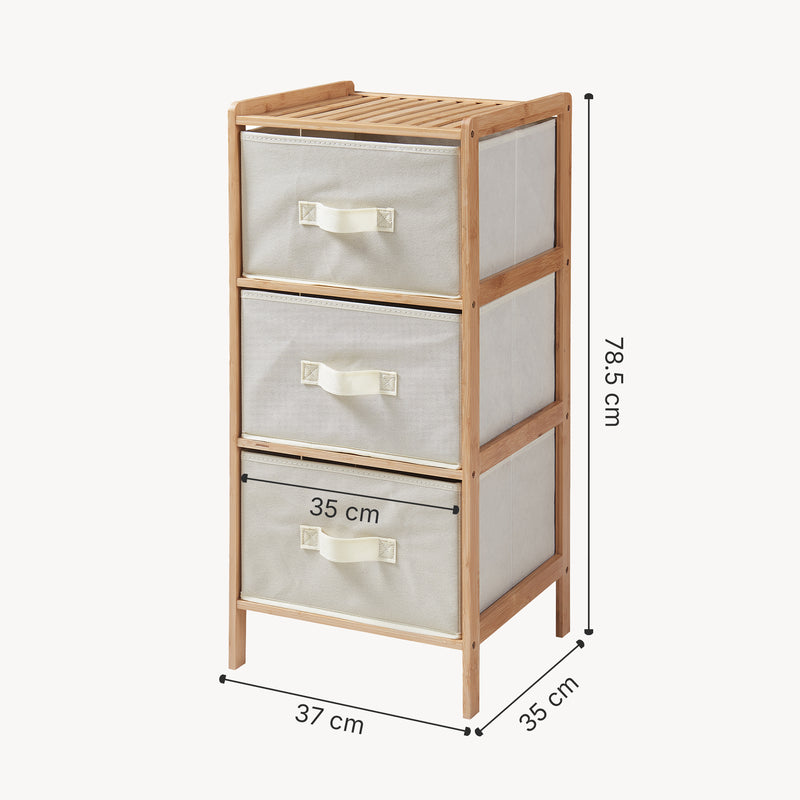 Croquis coté Commode avec tiroirs en tissu Maldon naturel / beige [en.casa] 